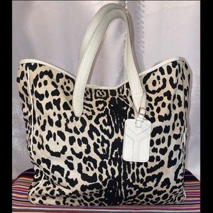 Vintage Yves Saint Laurent YSL Snow Leopard Print Maxi Tote Bag Rare